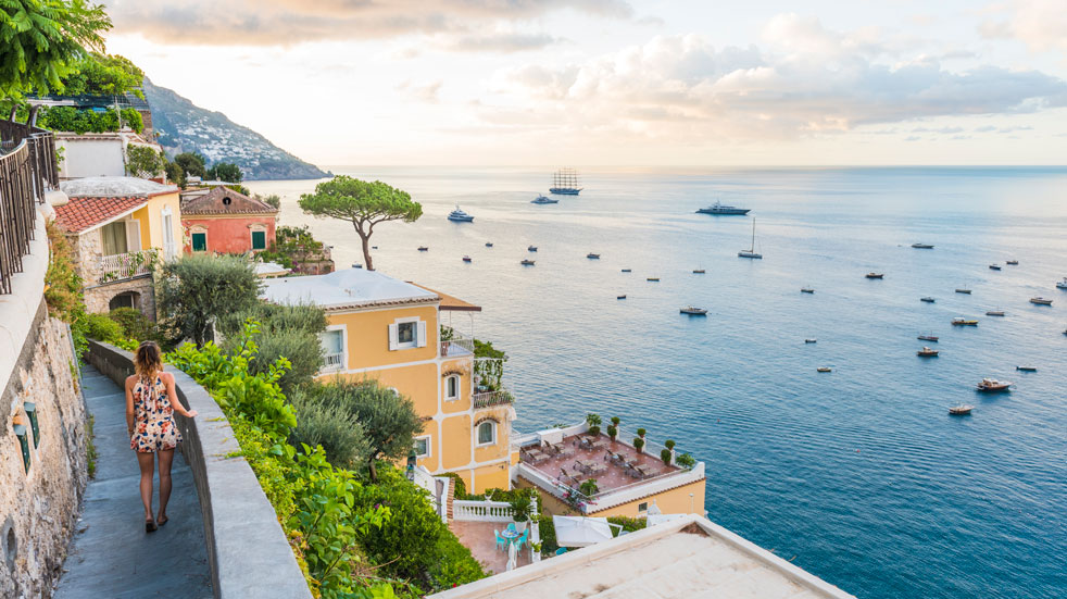 A view of a small Italian port town